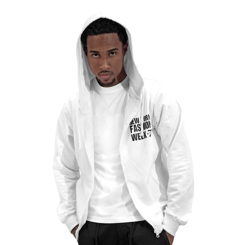 NYFW WHITE ZIP UP HODDIE